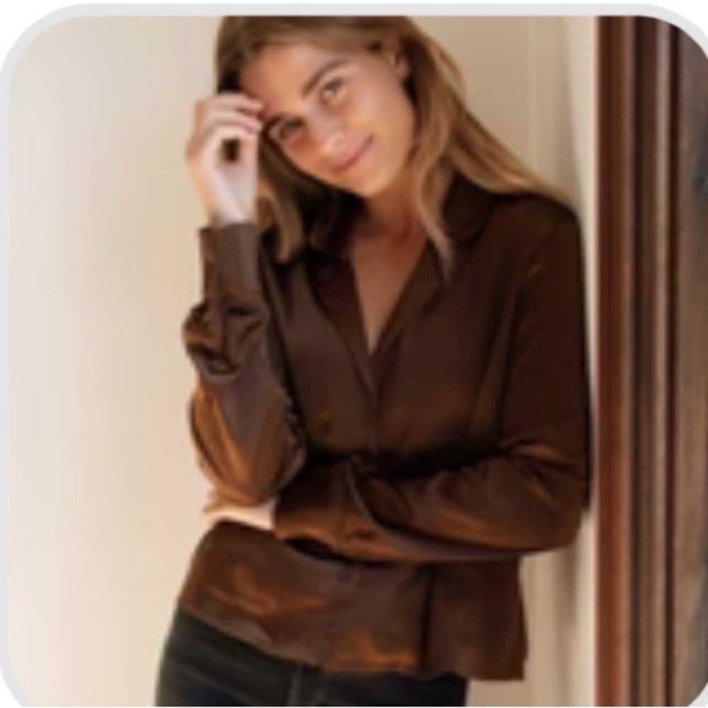 Carly Jean Los Angeles Brown Satin Button-Down Shirt
